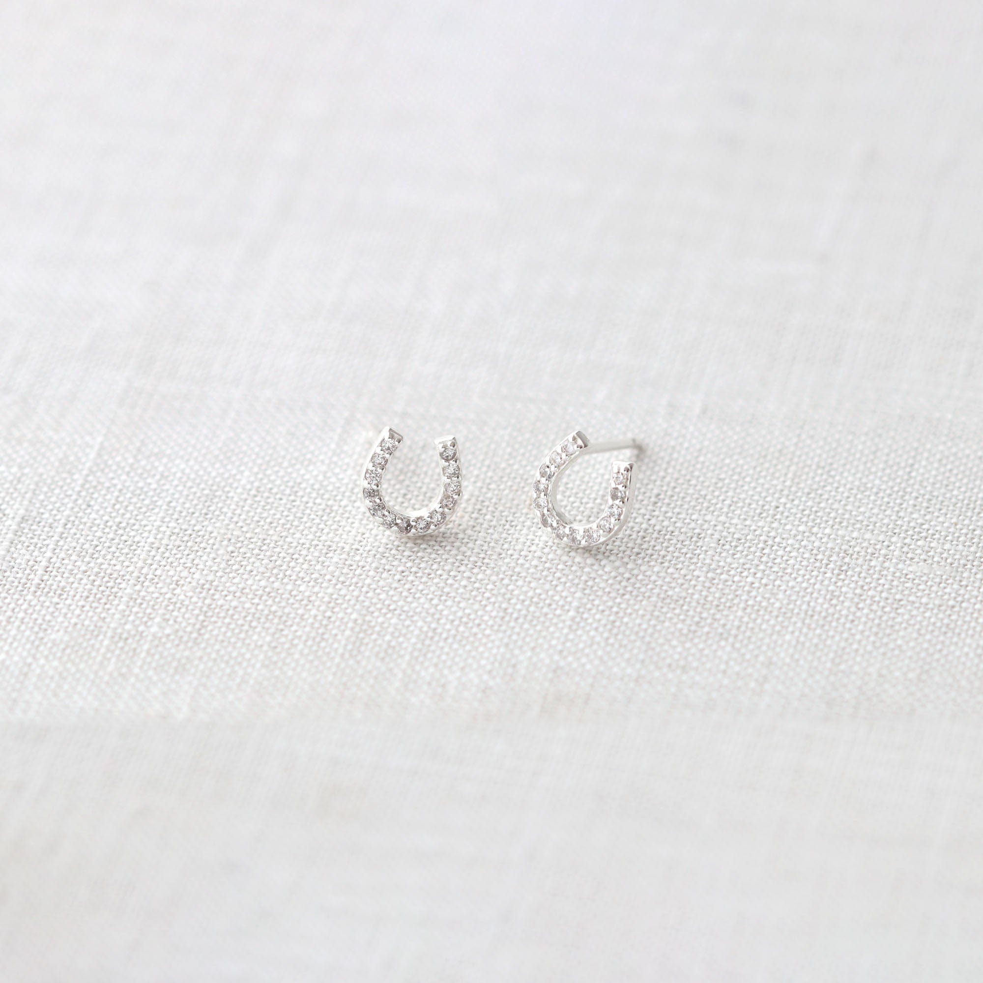 Horseshoe Pave Stud Earrings - Gold Vermeil or Sterling Silver