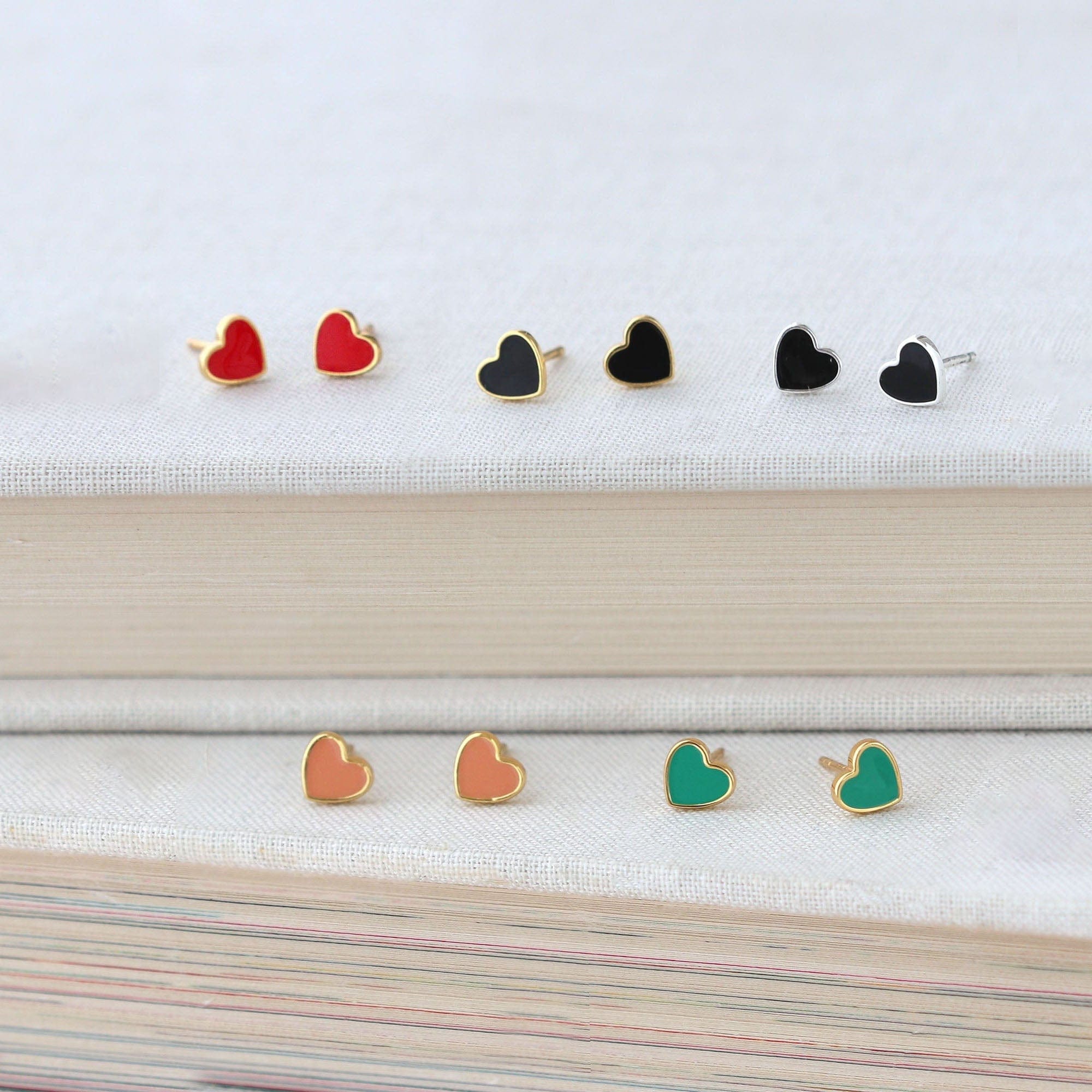 Enamel Heart Stud Earrings | Small Gold or Silver Stud Earrings