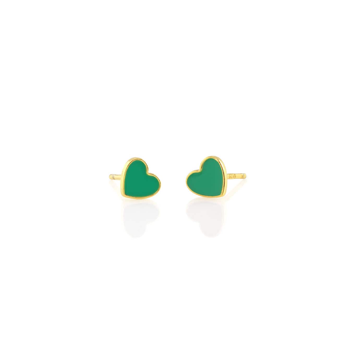Petite Heart Enamel Stud Earrings 18K Gold Vermeil / Emerald Green