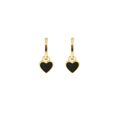 Heart Huggie Hoop Earrings 18K Gold Vermeil / Black