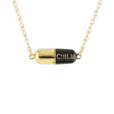 Big Chill Pill Chain Necklace 18K Gold Vermeil / Black