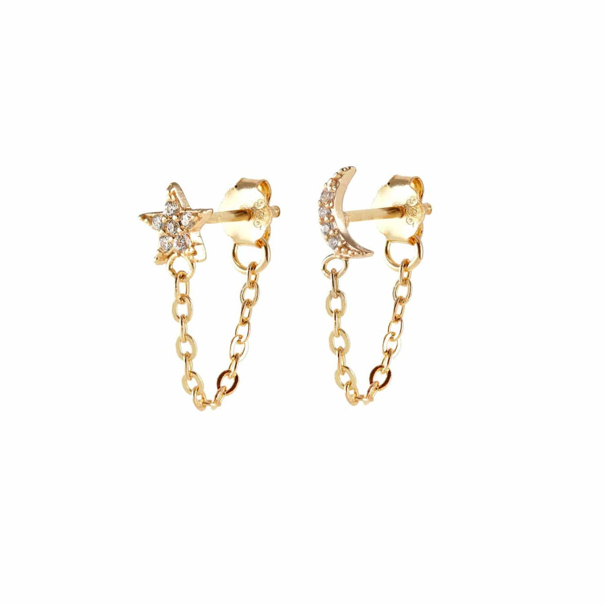 Star Moon Crystal Chain Stud Earrings – kris nations