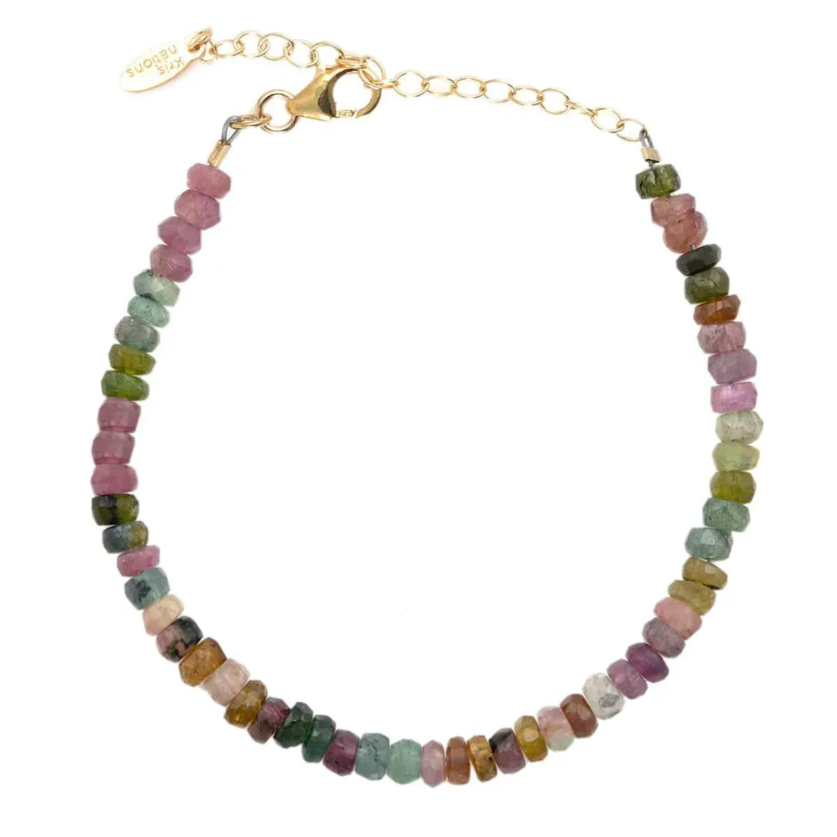Watermelon Tourmaline Faceted Gemstone Beaded Bracelet