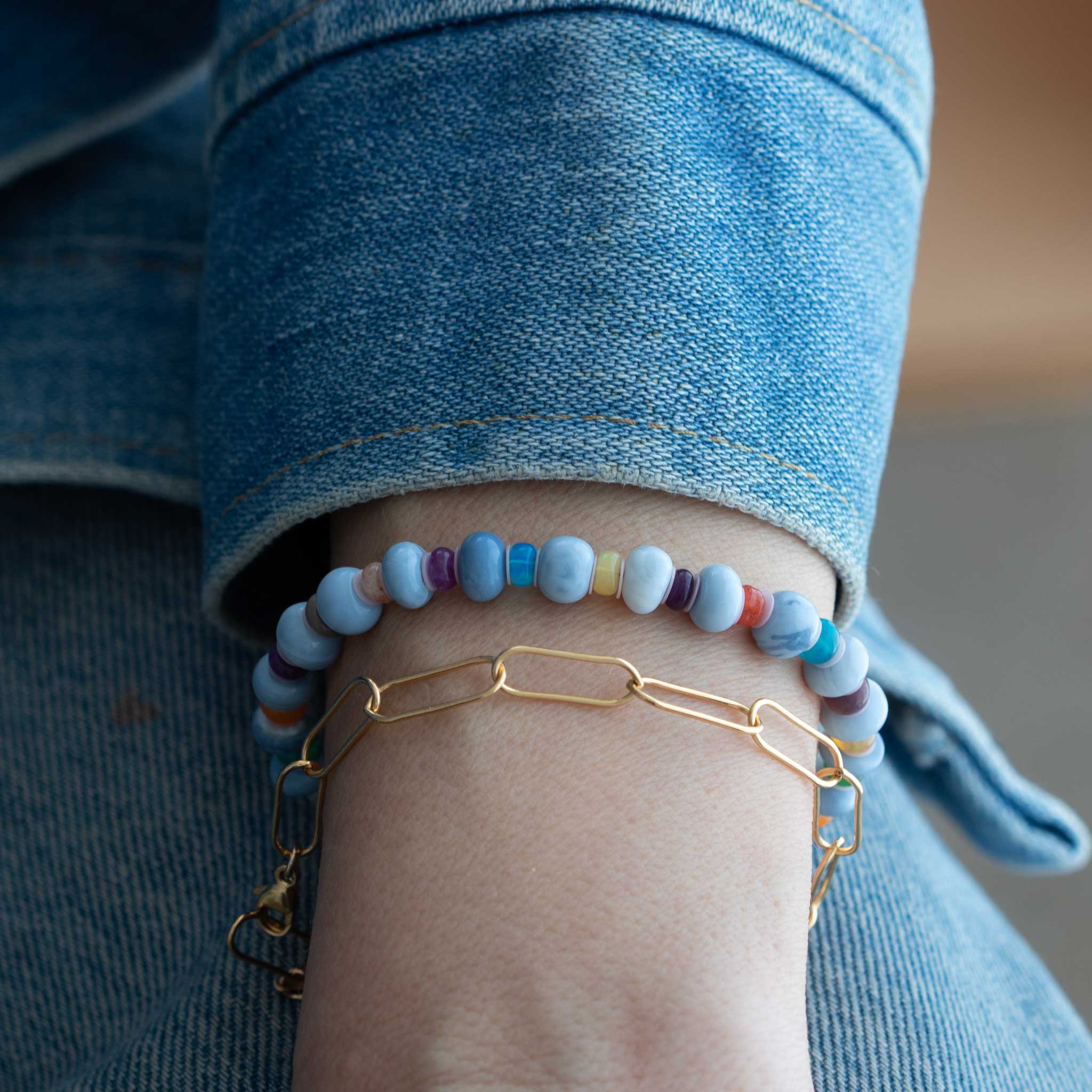 Oregon Blue Opal & African Opal Beaded Bracelet