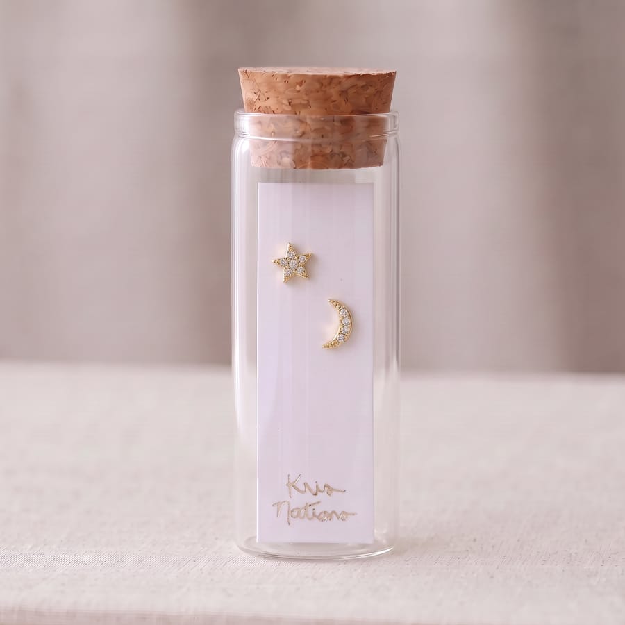 Star and Moon Crystal Stud Earrings