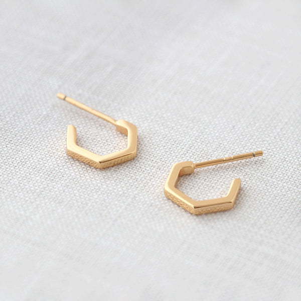 Hexagon Huggie Hoop Earrings - 18K Gold or Silver – kris nations