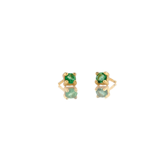 Emerald Prong Set Gemstone Stud Earrings - May Birthstone