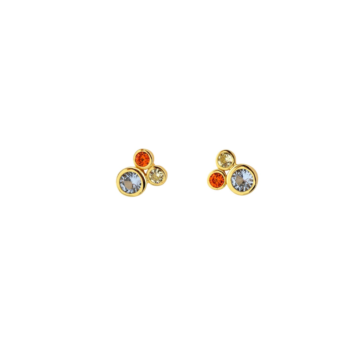 Modernist Stud Earrings with Blue Topaz, Yellow Citrine and Orange Topaz Crystals