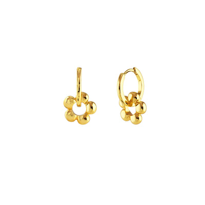 Flower Huggie Hoop Earrings 18K Gold Vermeil