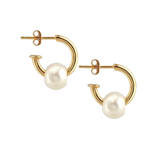 Huggie Hoop Earrings with Pearl