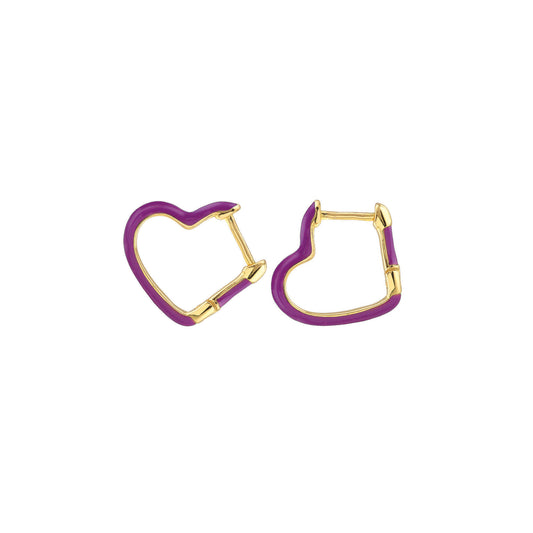 Open Heart Enamel Hinged Huggie Hoop Earrings