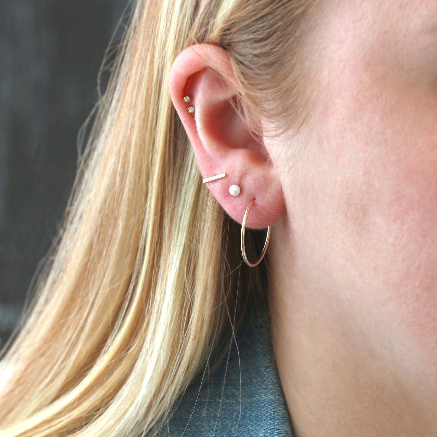 Bar Flat Back Single Stud Earring in 14k Gold