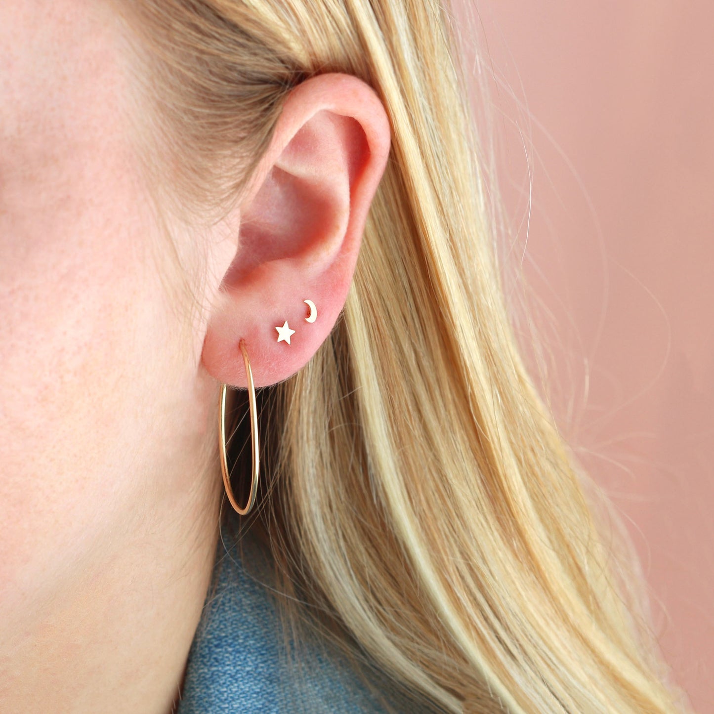 Star Flat Back Single Stud Earrings in 14k Gold