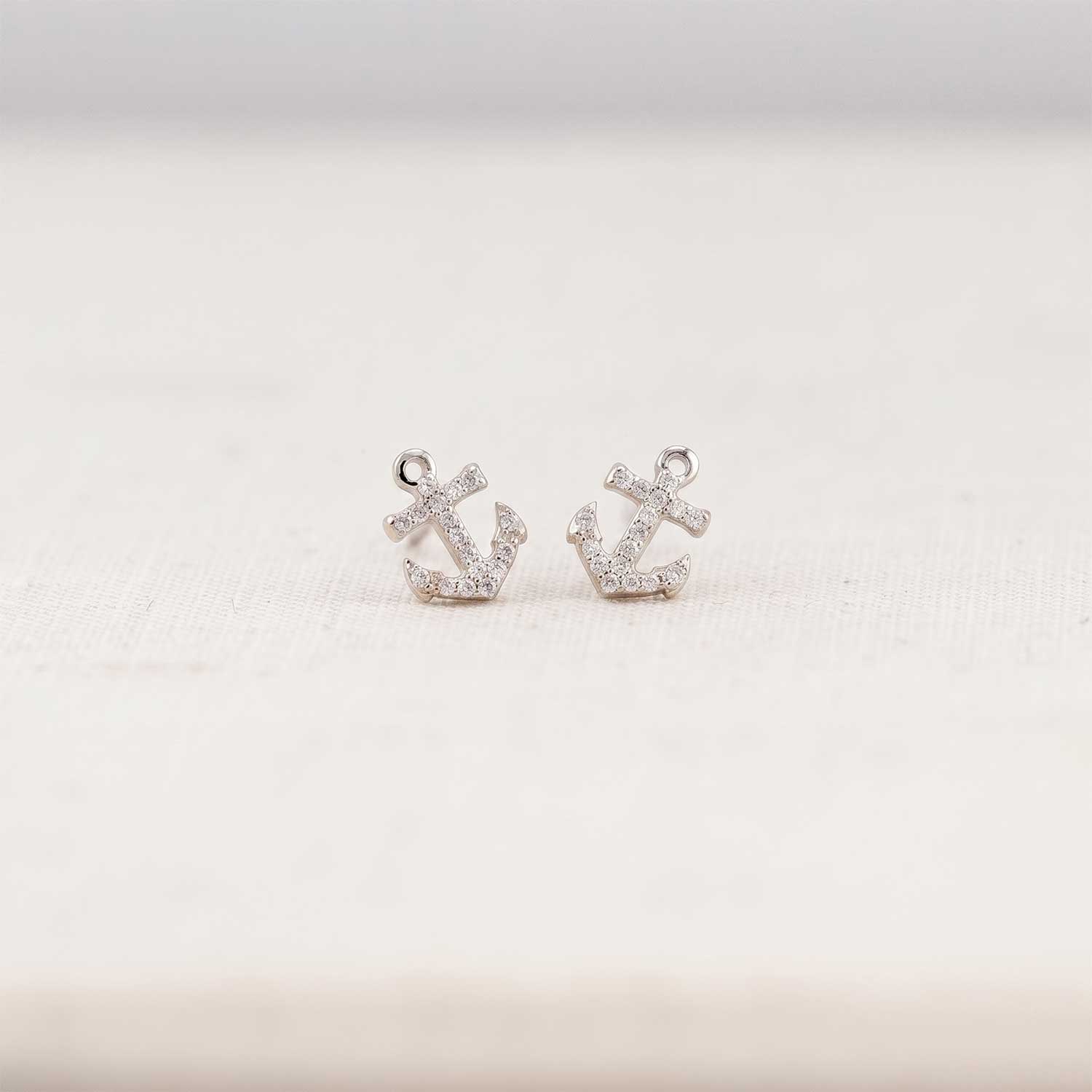Anchor with Crystals Stud Earrings