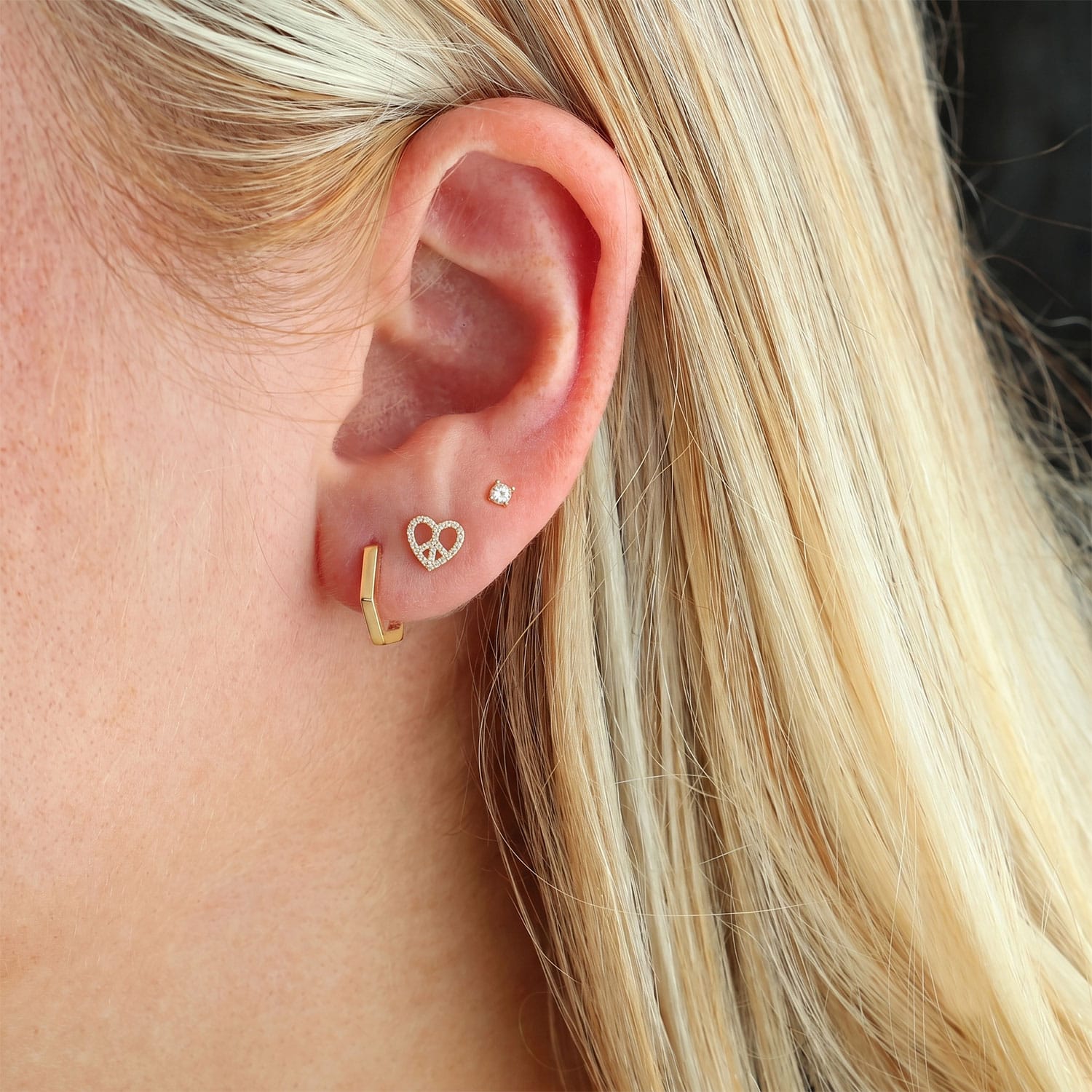 Heart Peace Symbol with Crystal Stud Earrings