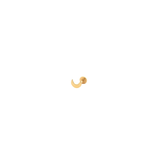 Crescent Moon Flat Back Single Stud Earring in 14k Gold