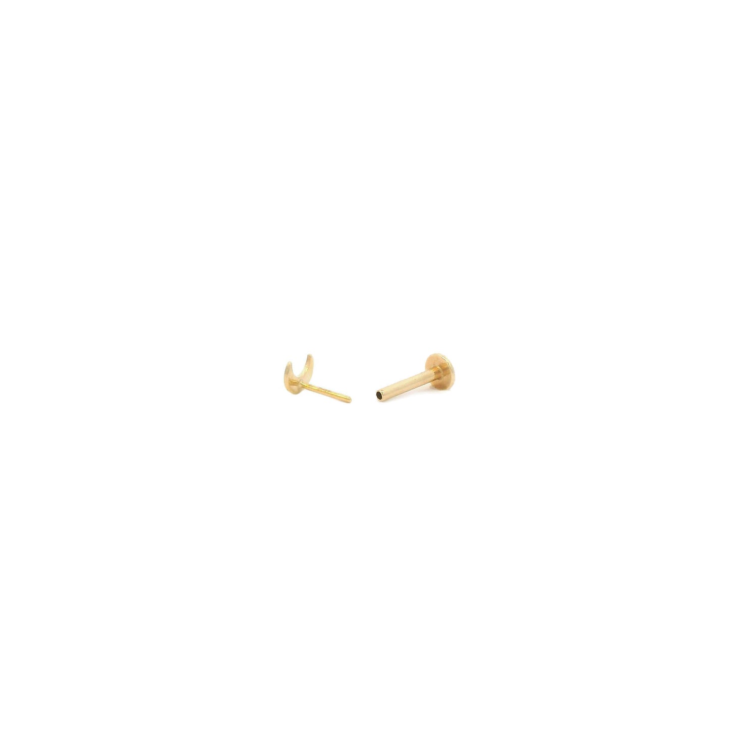 Crescent Moon Flat Back Single Stud Earring in 14k Gold