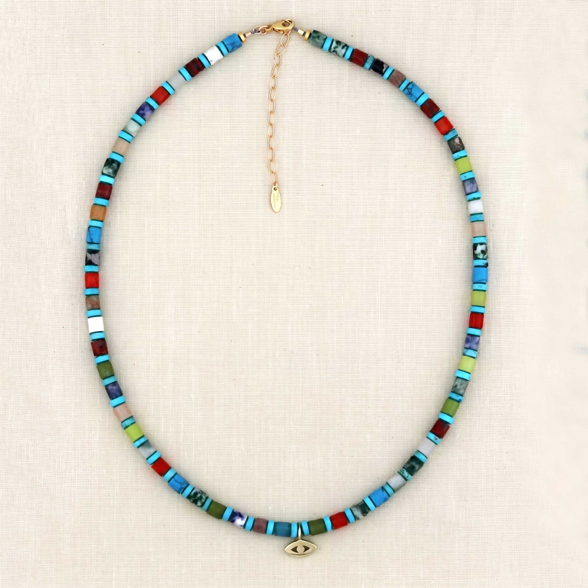 Gemstone & Eye Charm Talisman Necklace