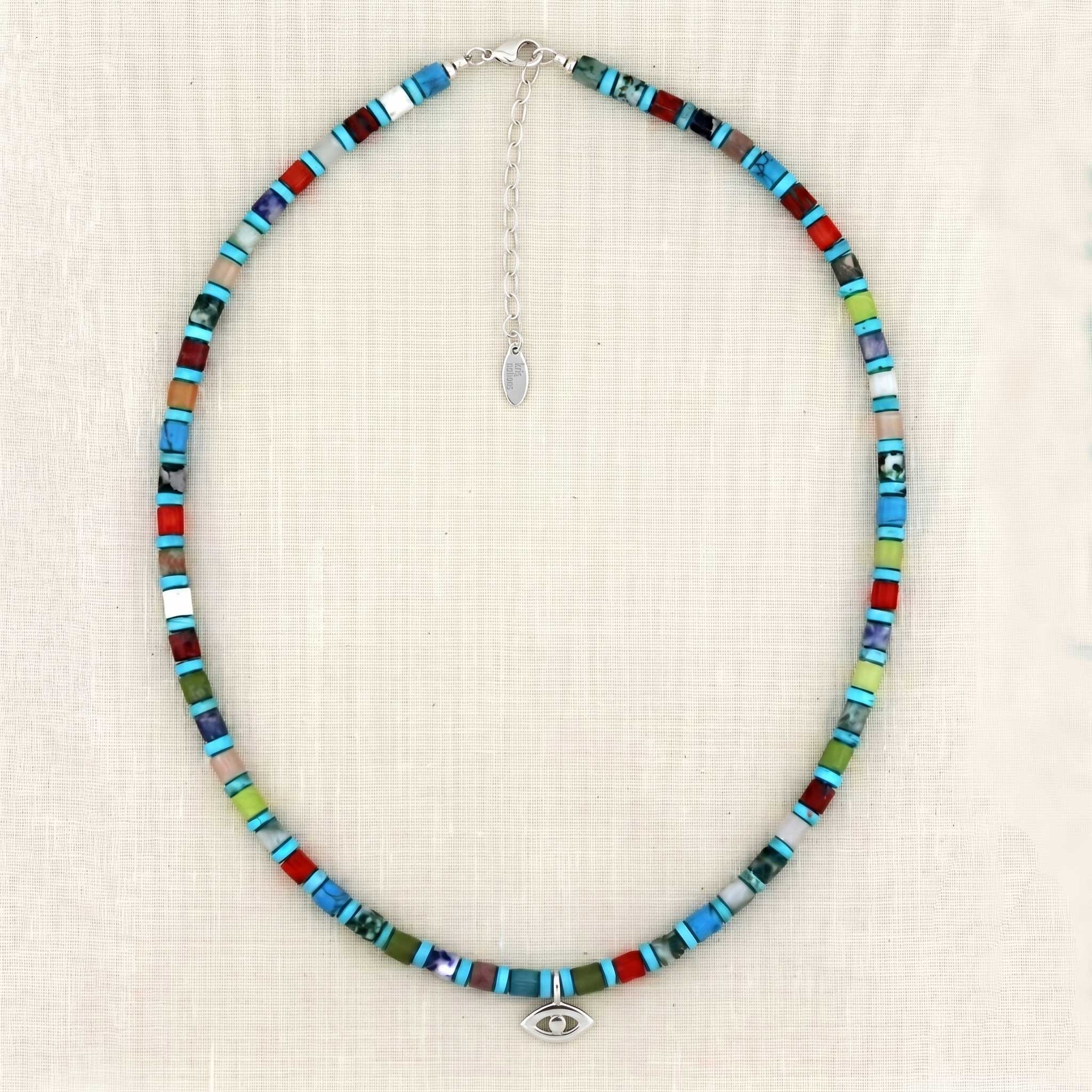 Gemstone & Eye Charm Talisman Necklace