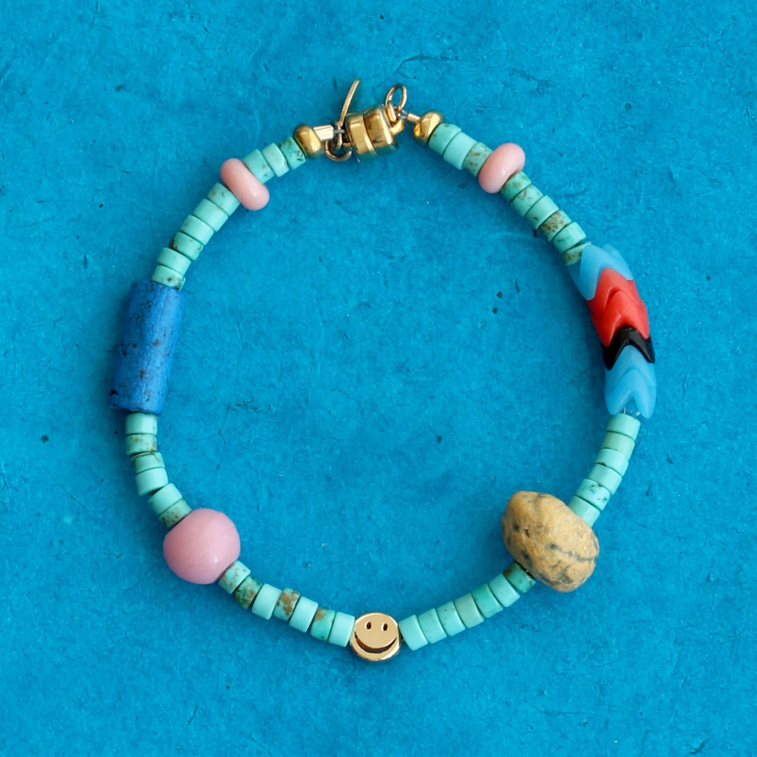 Happy Turquoise and African Beaded Bracelet