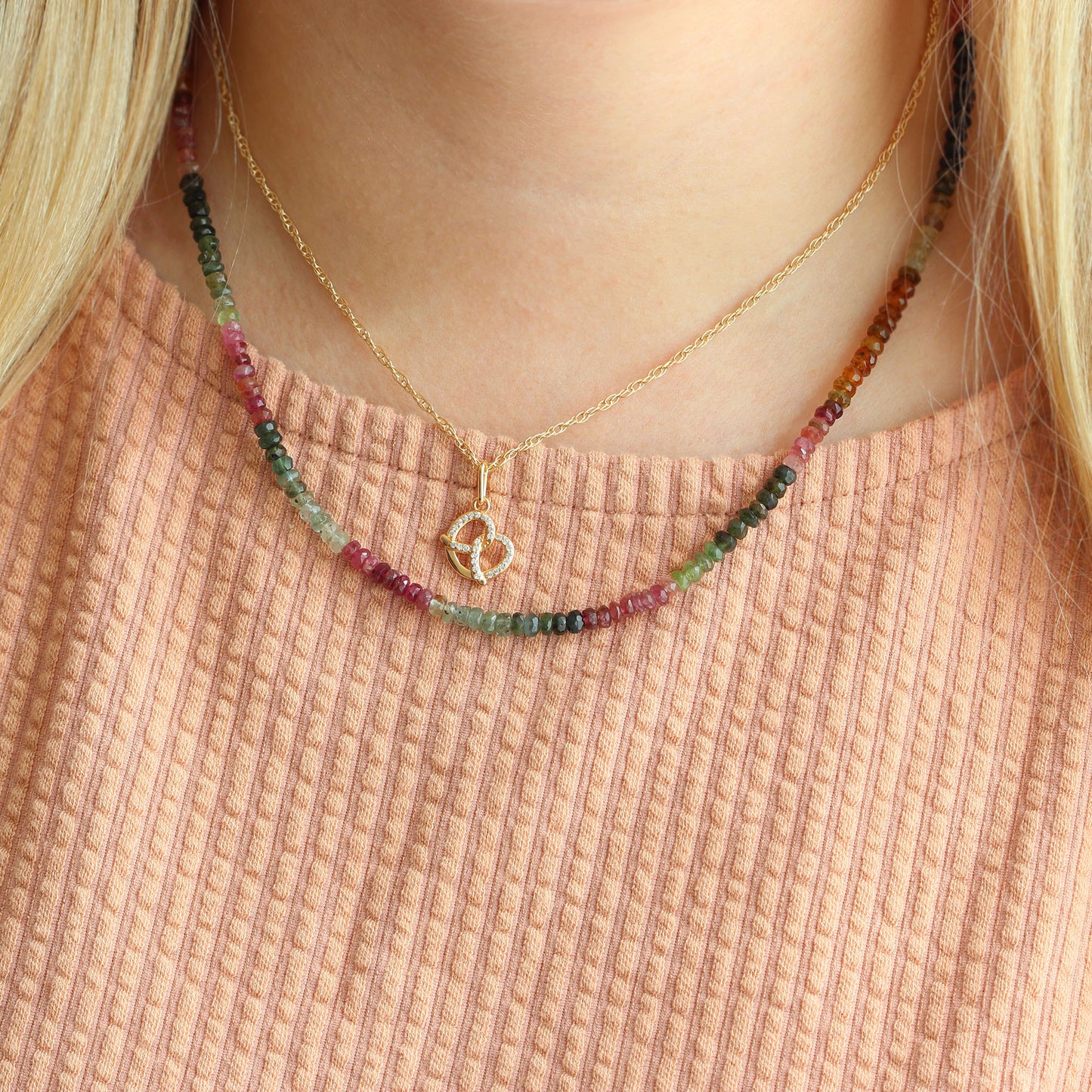 Watermelon Tourmaline Faceted Gemstone Beaded Necklace