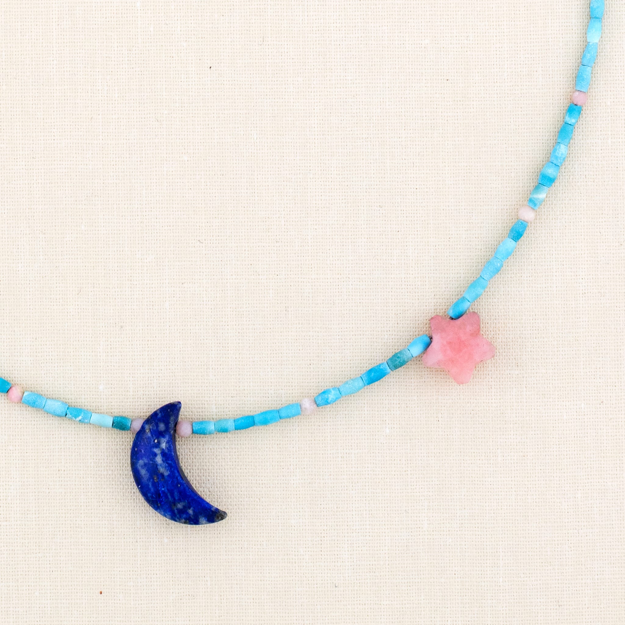 Blue Lapis Moon & Turquoise Beaded Necklace