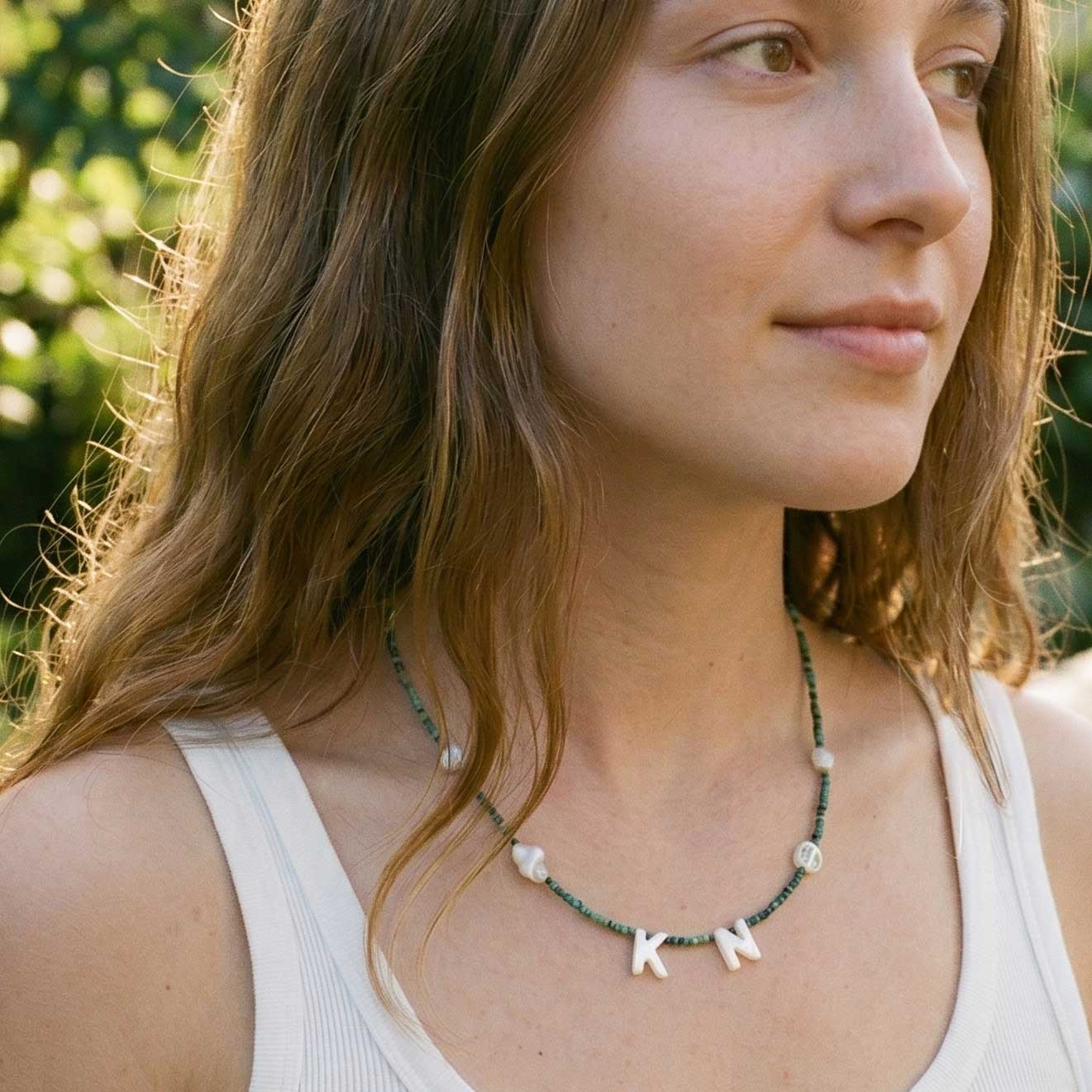 Personalized Mother of Pearl and Turquoise Necklace