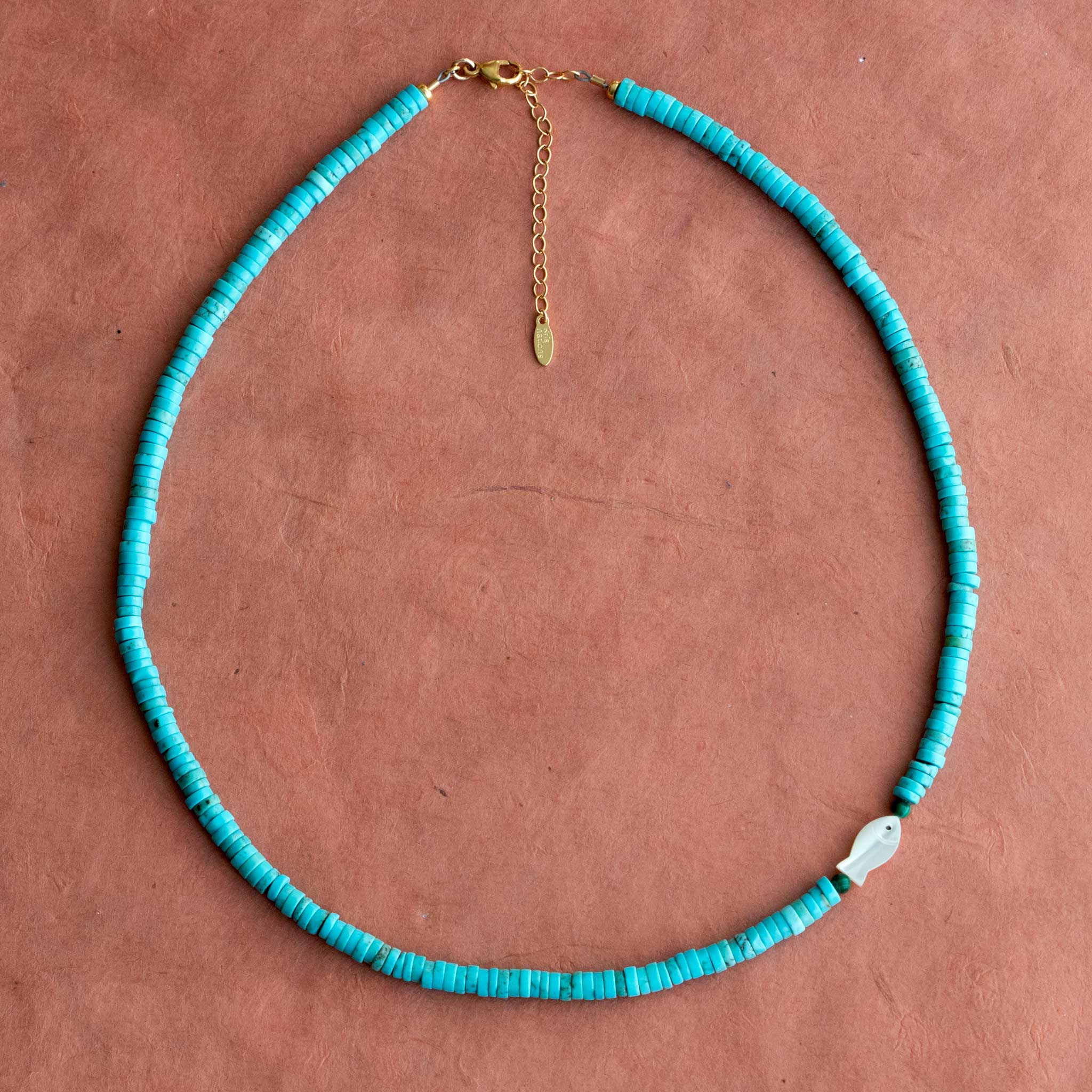 Turquoise & Mother Of Pearl Fish Gemstone Necklace – kris nations