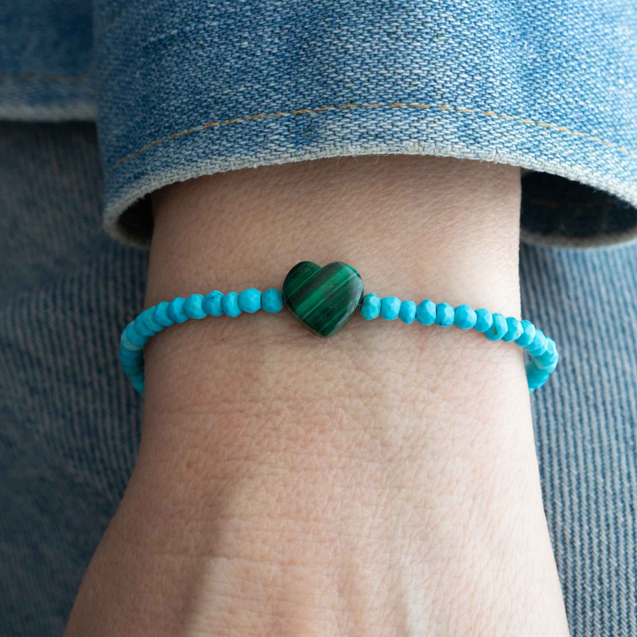 Malachite Heart & Turquoise Beaded Bracelet