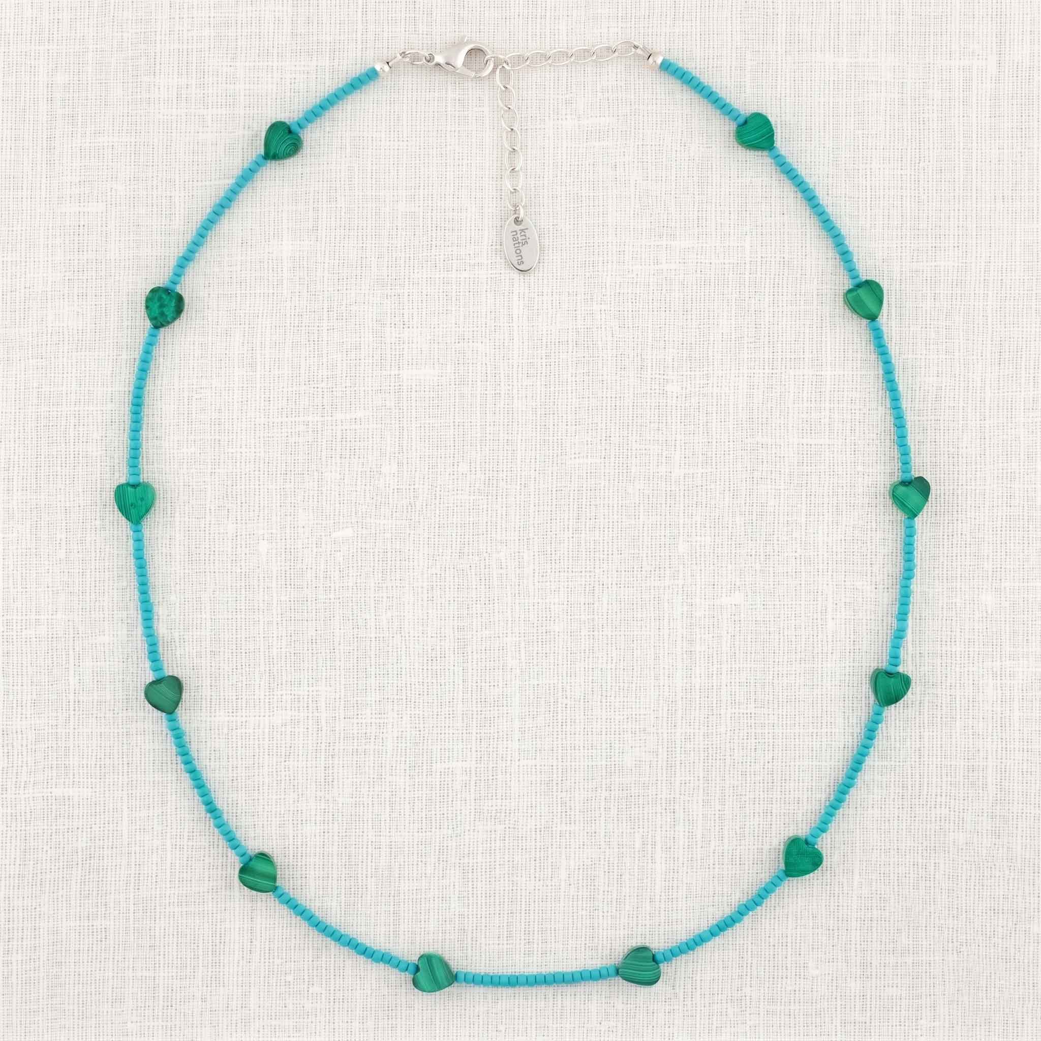 Green Malachite Hearts & Seed Beads Necklace