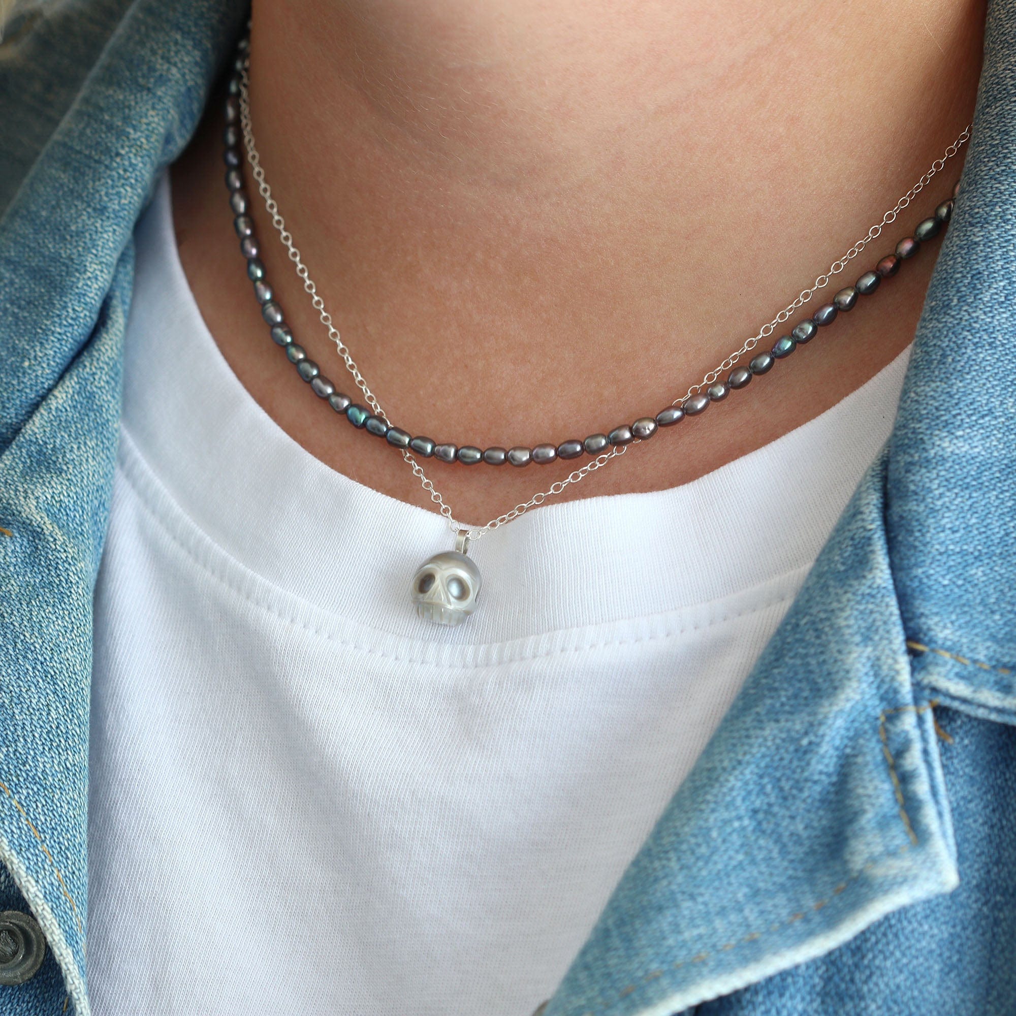 Freshwater Pearl Skull Necklace