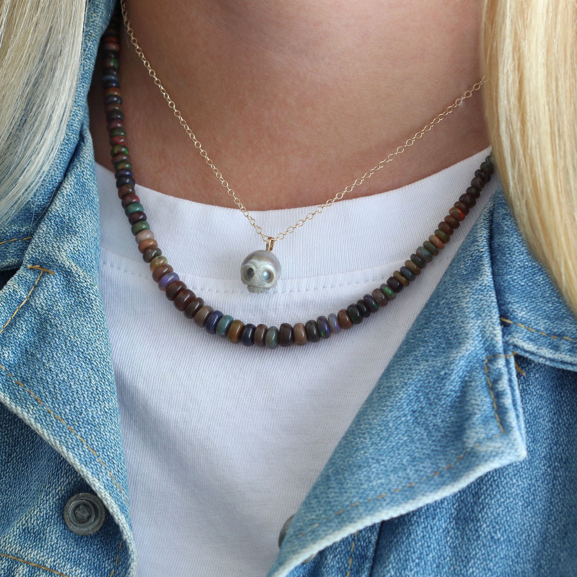 Freshwater Pearl Skull Necklace