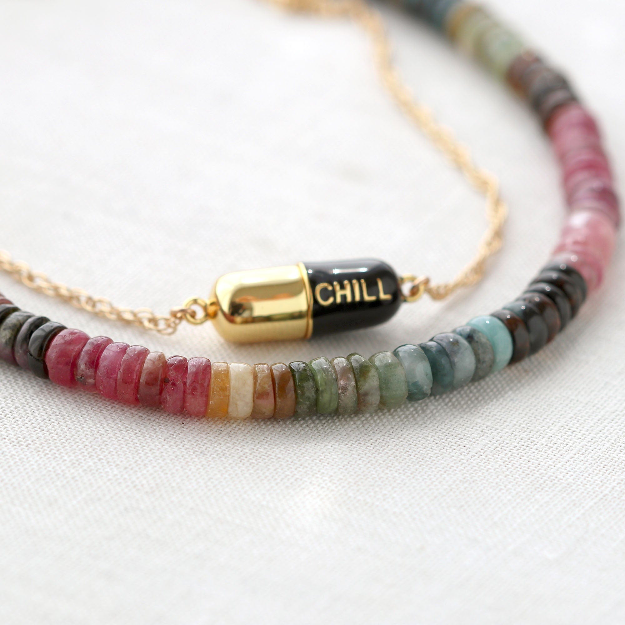 Watermelon Tourmaline Heishi Beaded necklace