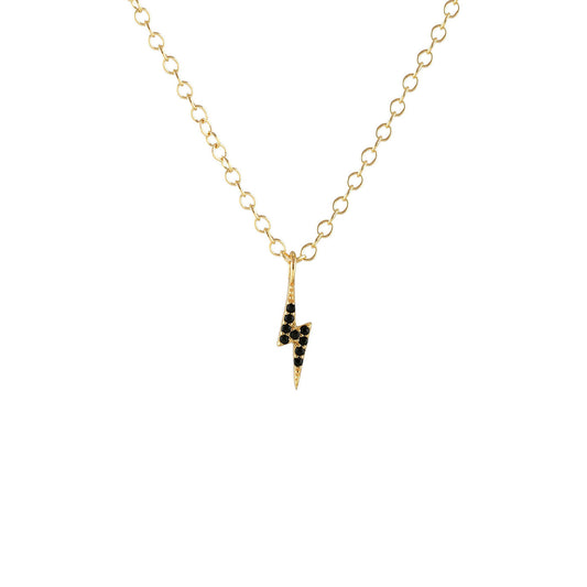 Lightning Bolt Black Crystal Charm Necklace