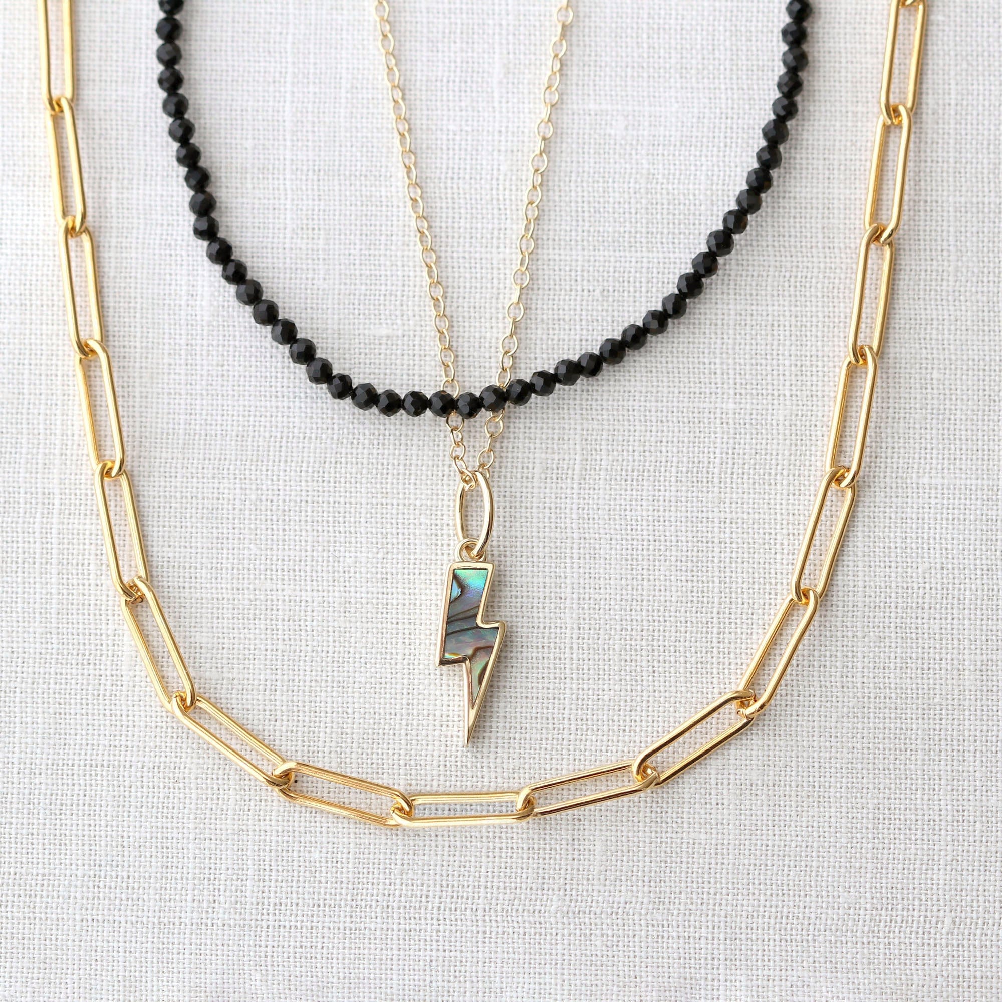 Abalone Lightning Bolt Charm Necklace