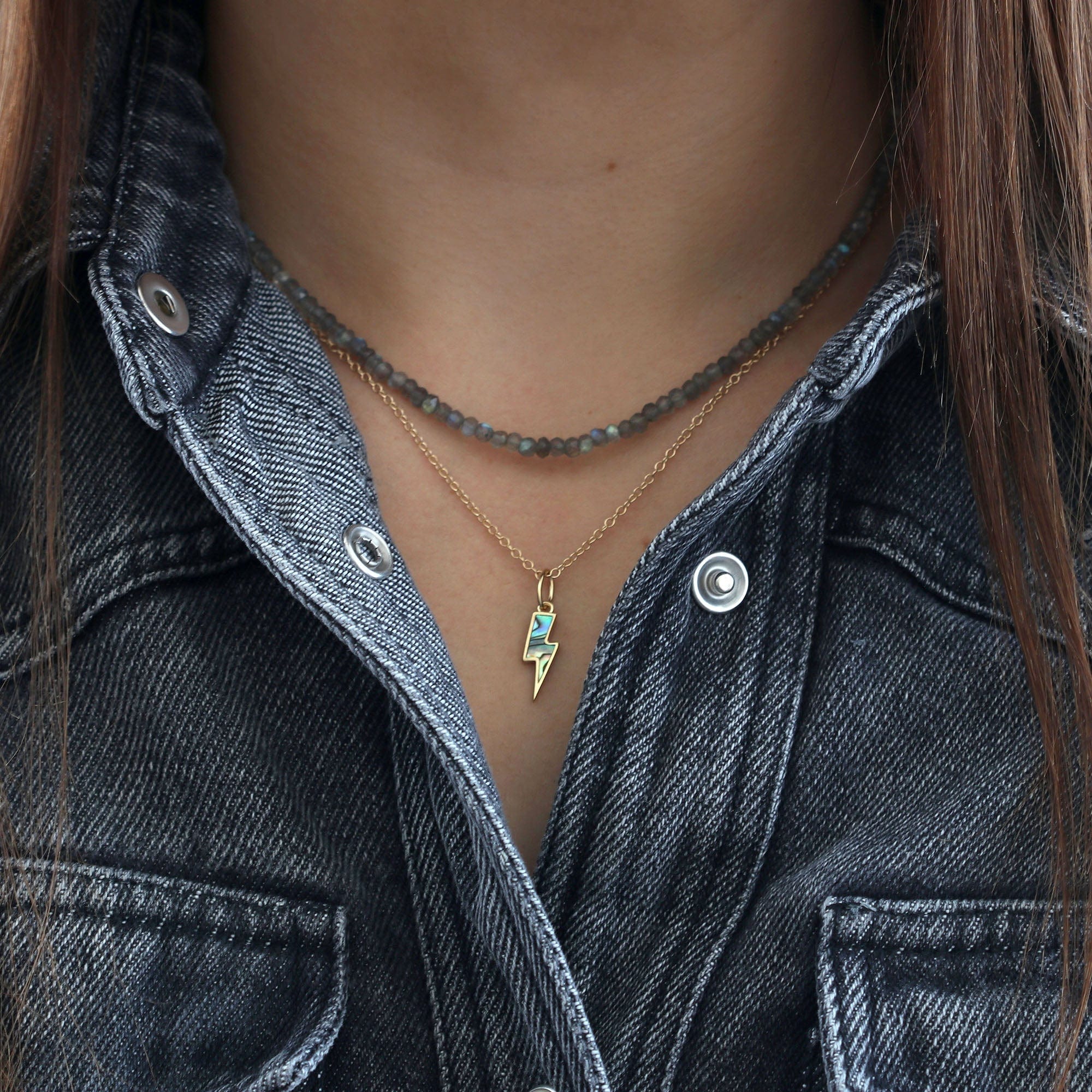 Abalone Lightning Bolt Charm Necklace – kris nations