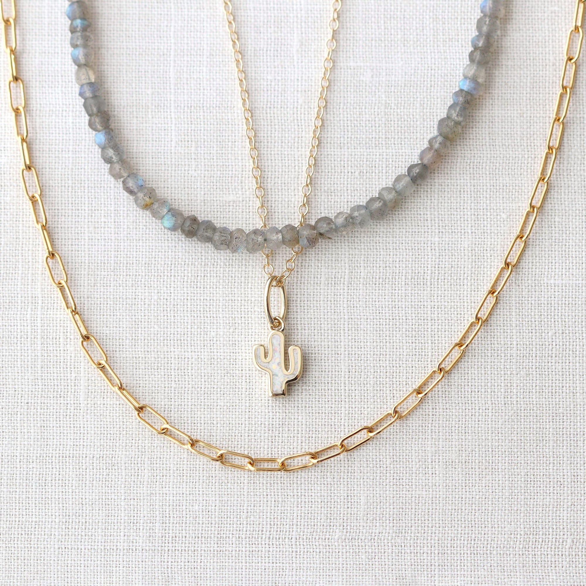 Opal Cactus Charm Necklace