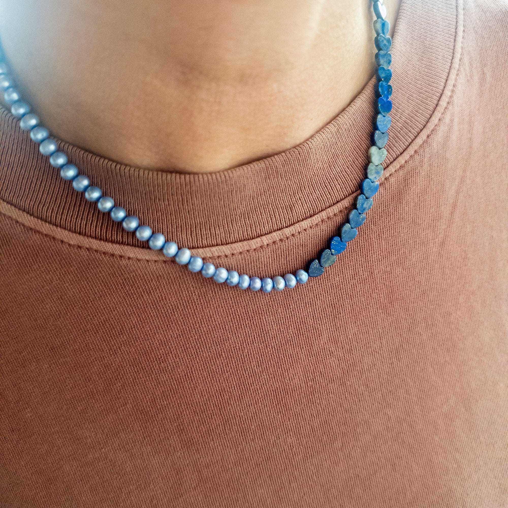 Blue Hearts & Pearls Necklace