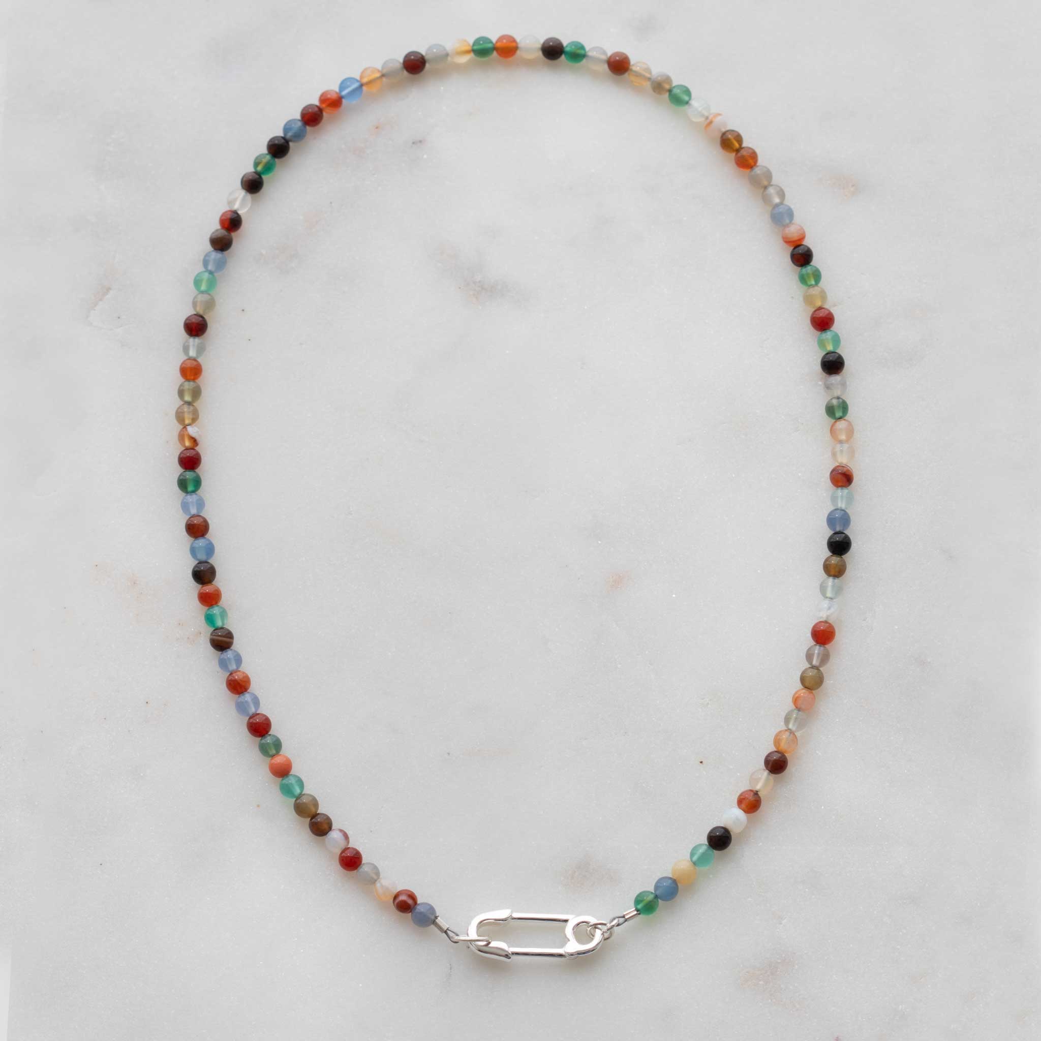 Mixed Agate Beads & Safety Pin Necklace