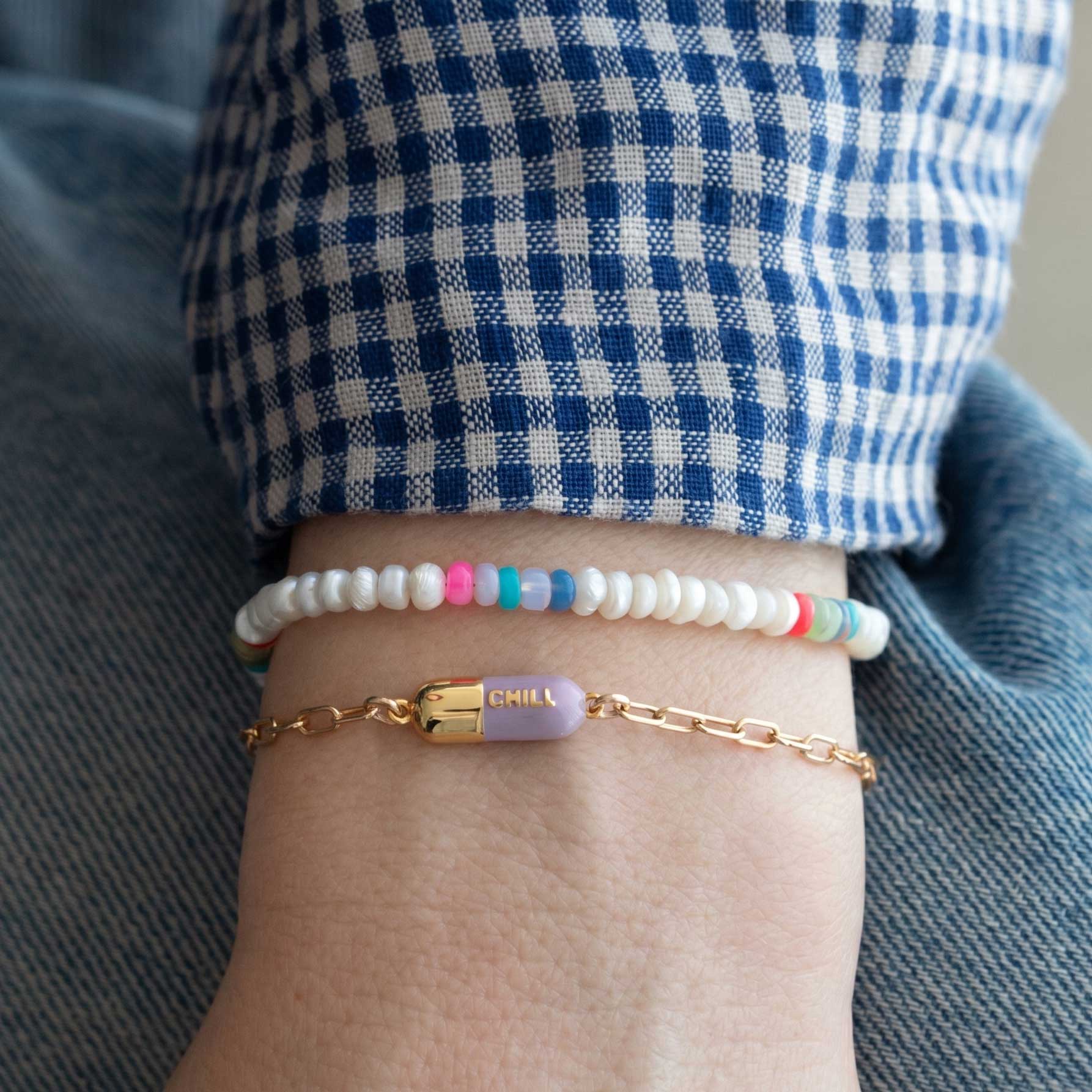 Button Freshwater Pearls & Multicolor African Opal beaded Bracelet