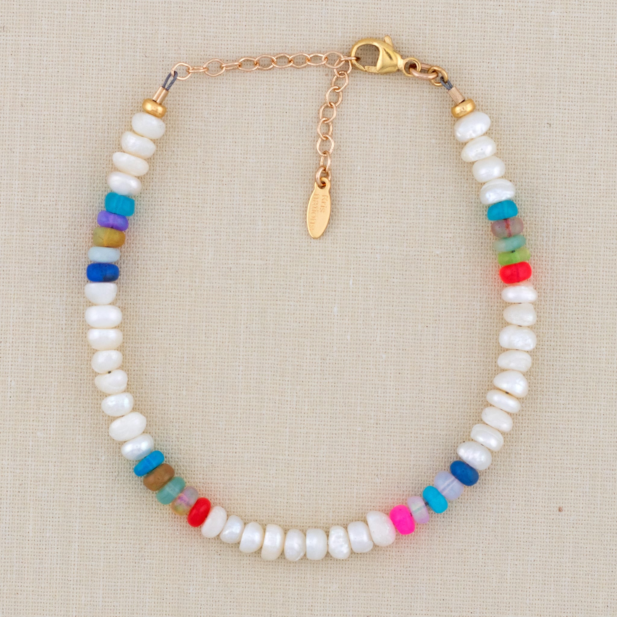 Button Freshwater Pearls & Multicolor African Opal beaded Bracelet