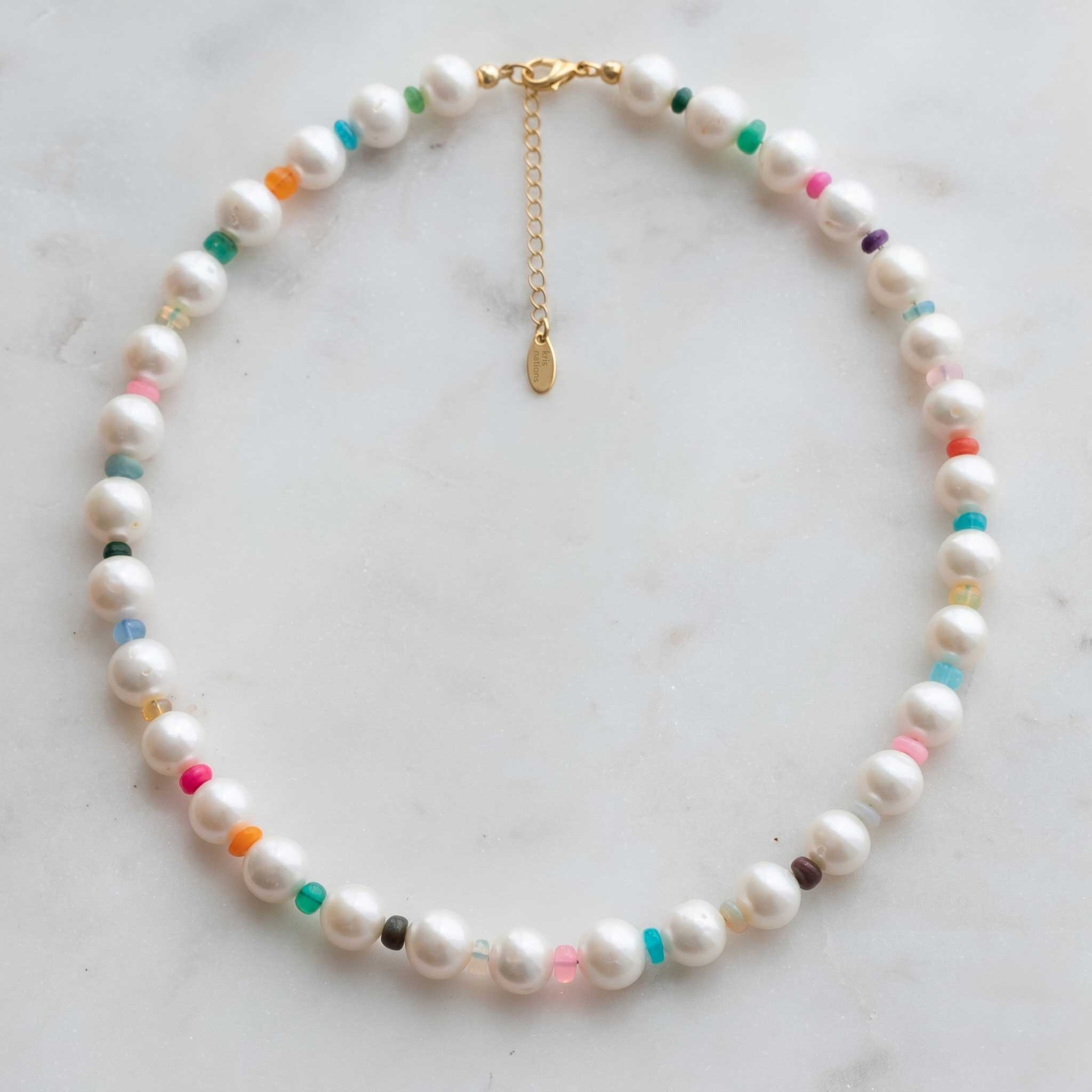 Freshwater Pearl & Multicolor Opal Necklace