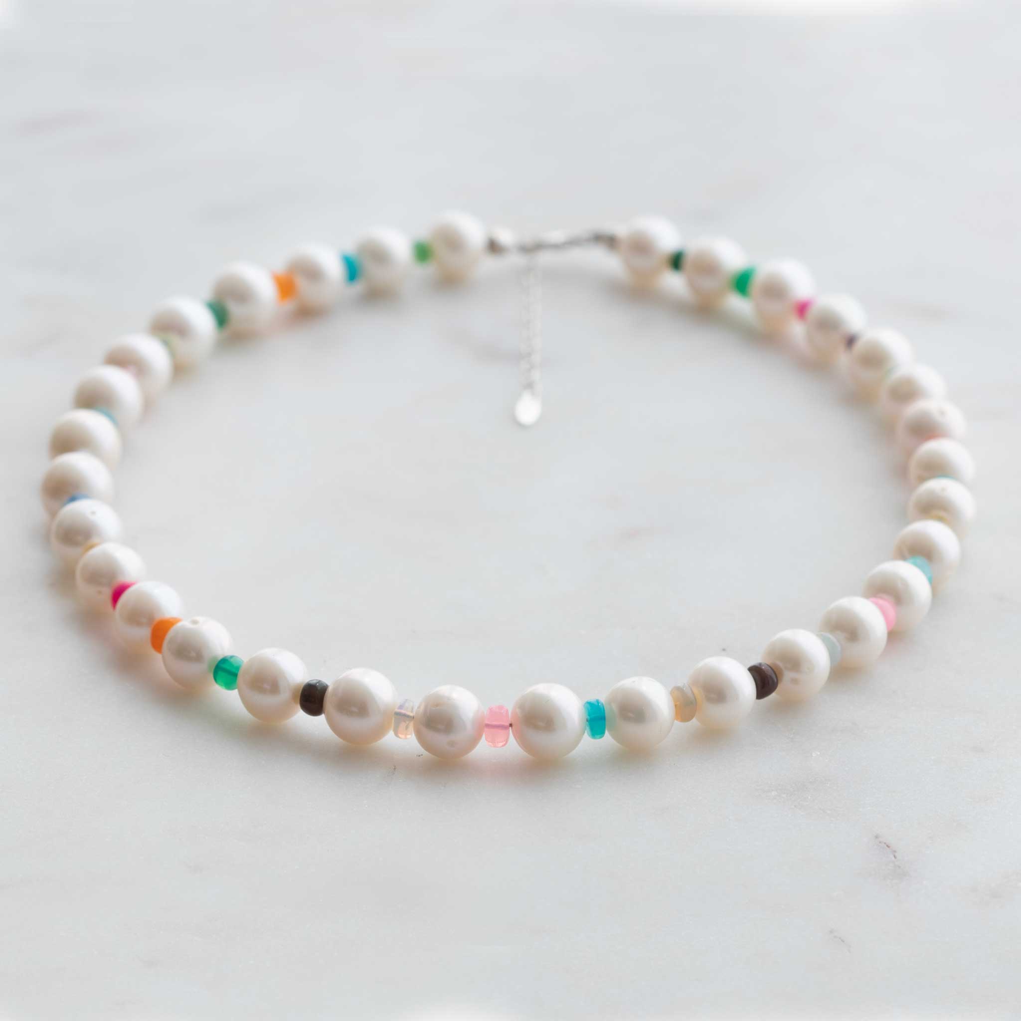 Freshwater Pearl & Multicolor Opal Necklace