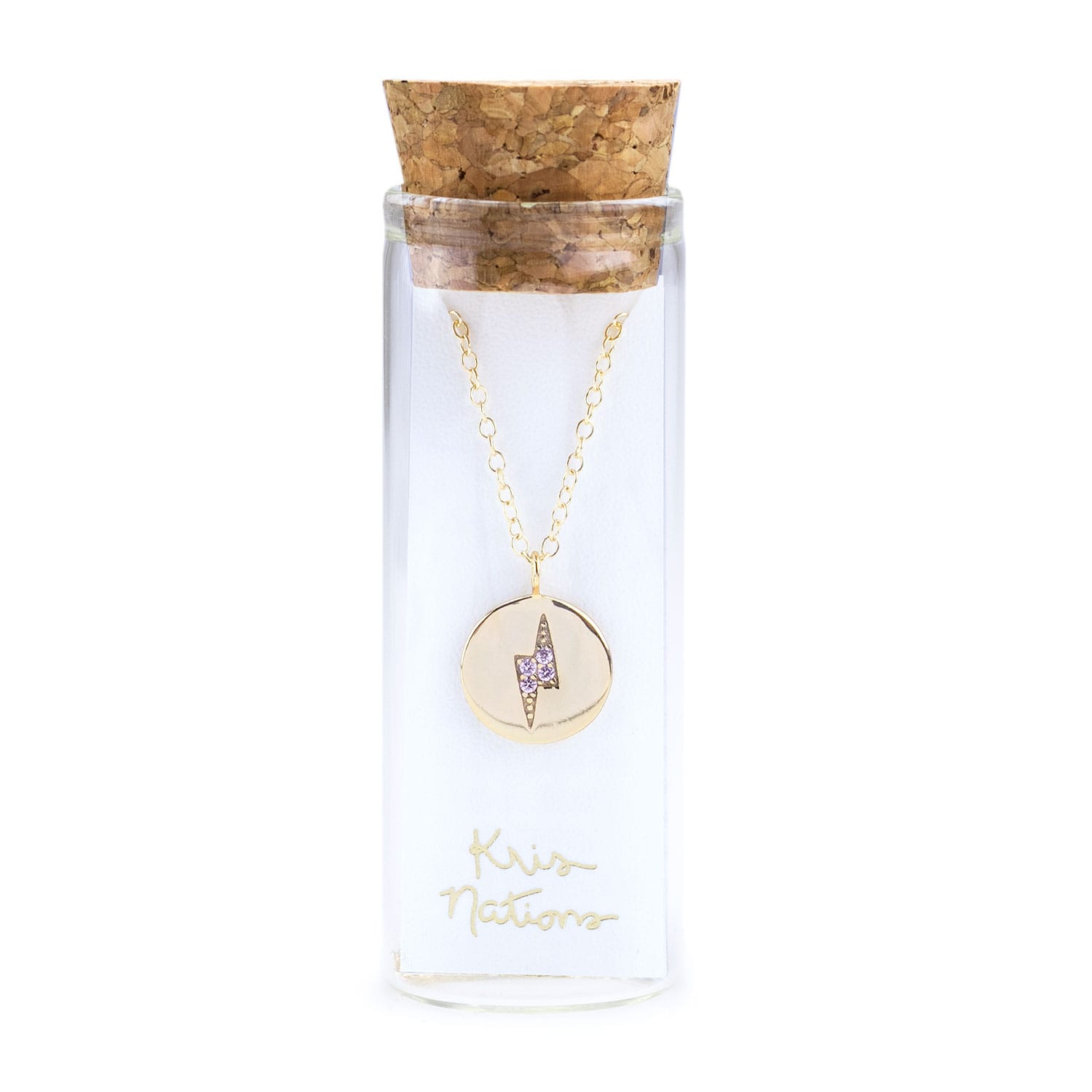 Pink Crystal Bolt Disc Necklace