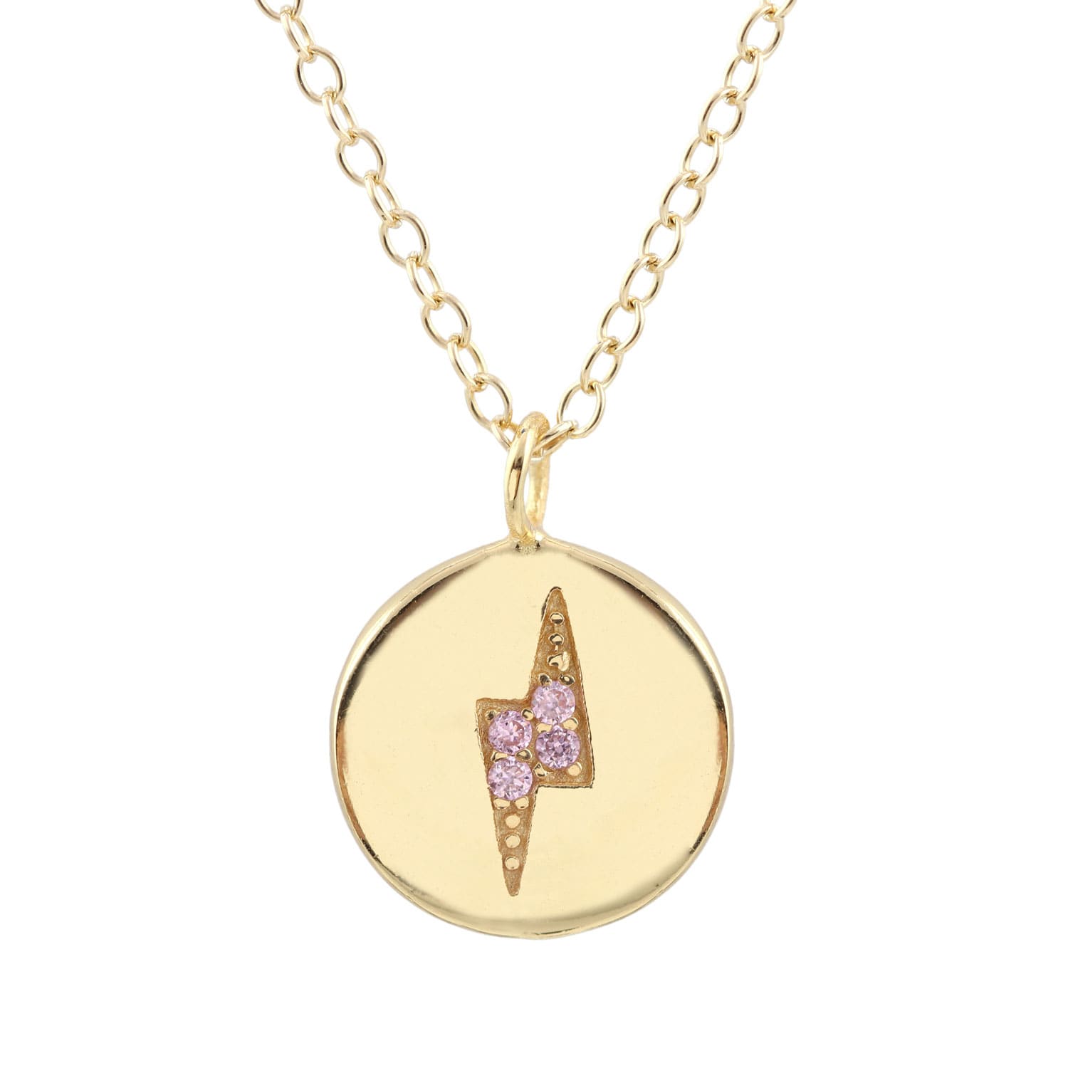 Pink Crystal Bolt Disc Necklace