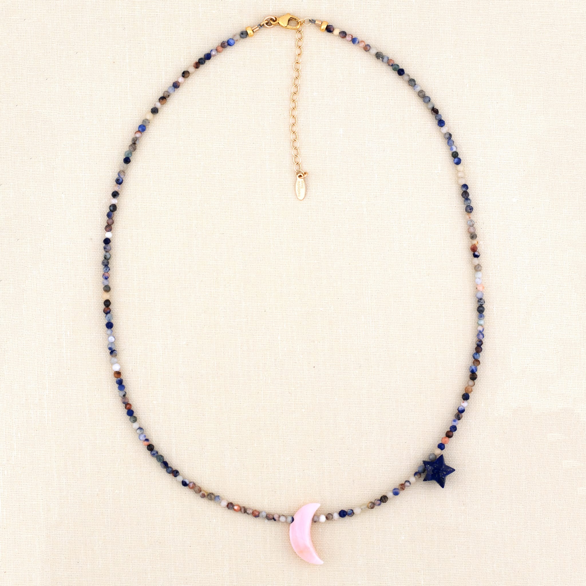 Pink Opal Moon and Sodalite Beaded Necklace