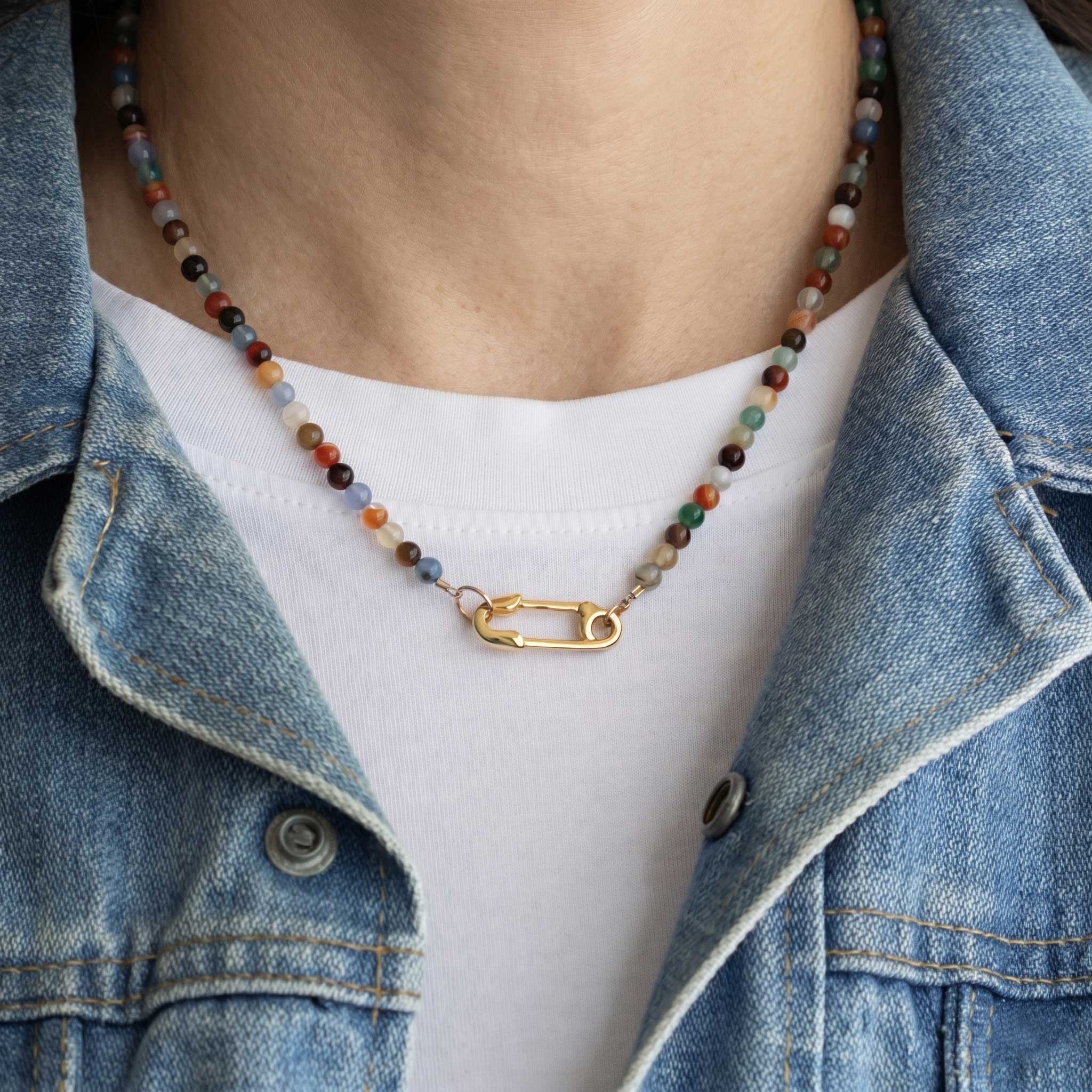 Mixed Agate Beads & Safety Pin Necklace – kris nations