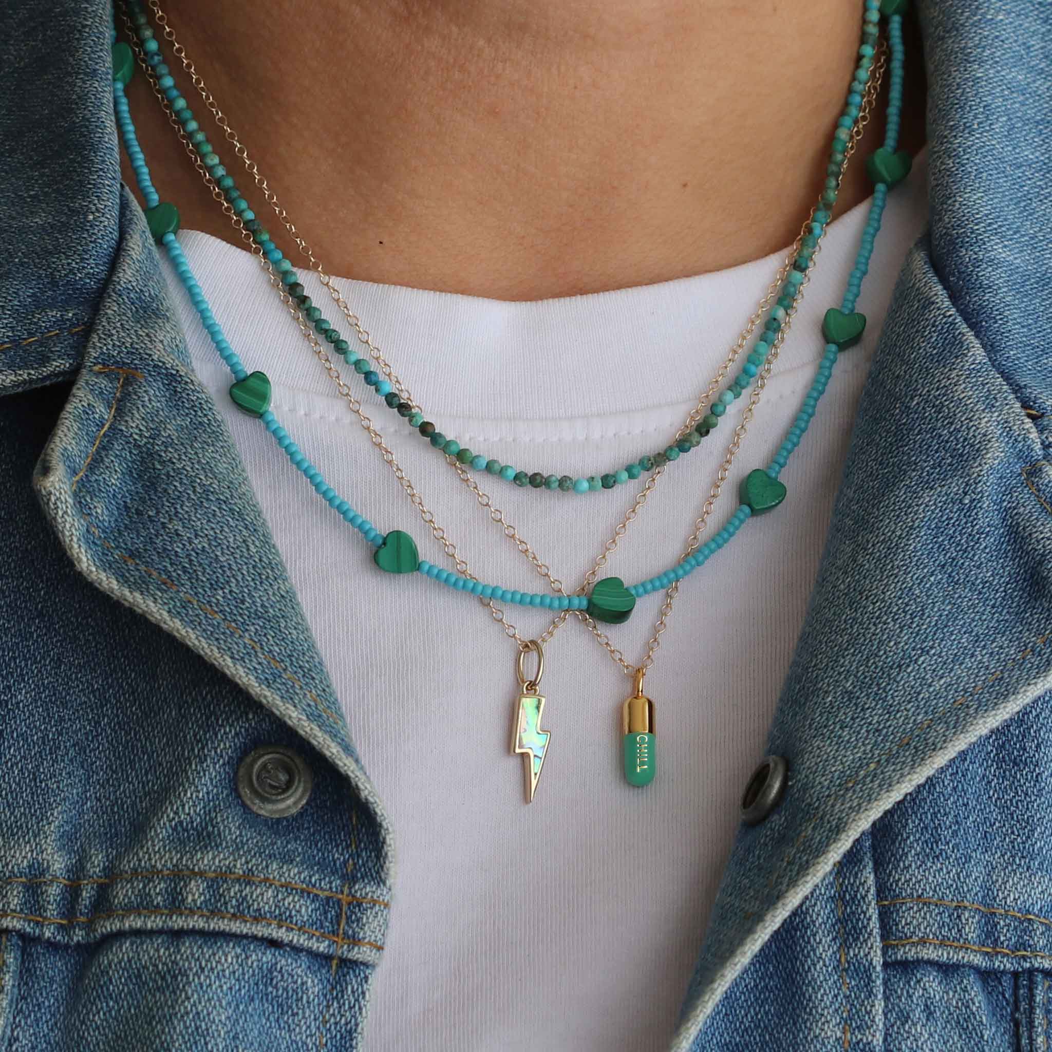 Green Malachite Hearts & Seed Beads Necklace