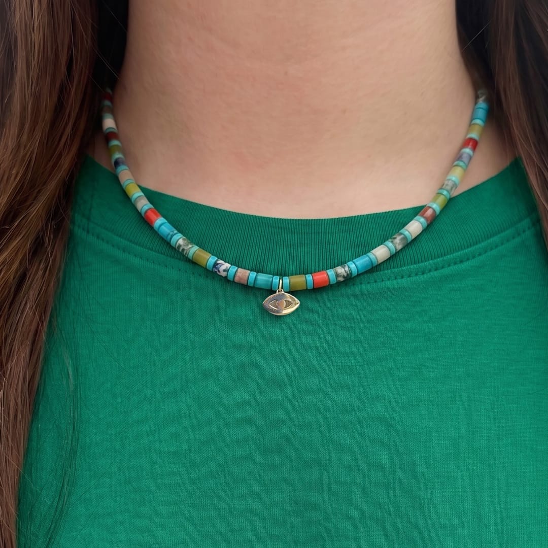 Gemstone & Eye Charm Talisman Necklace