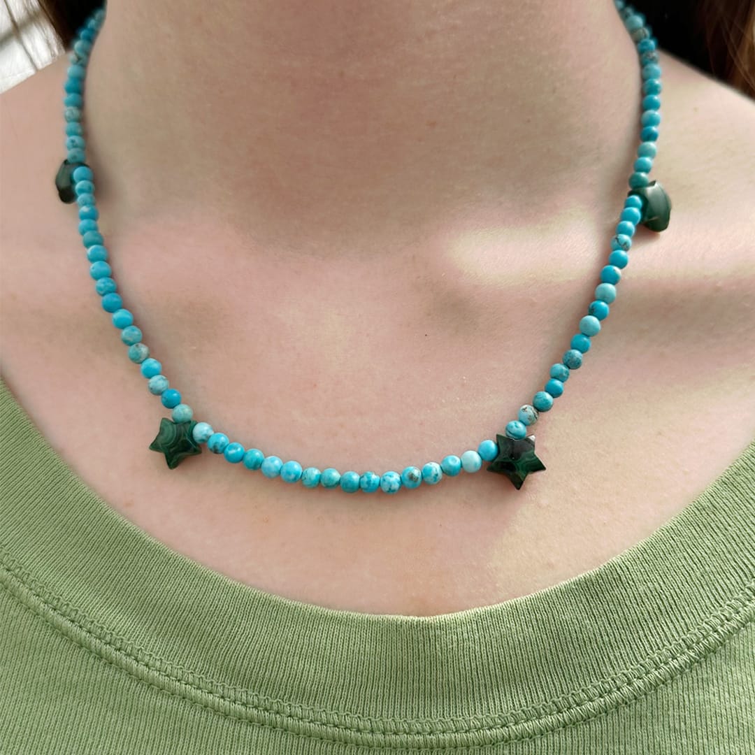 Turquoise & Green Malachite Stars Beaded Necklace